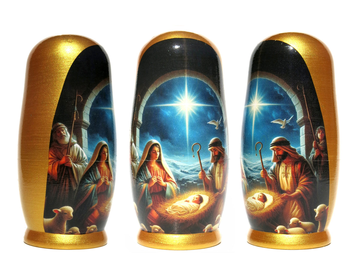 Traditional Realism Style Nativity Nesting Doll, 5 Piece Hand Crafted Nested Doll - KaleaBoutique.com
