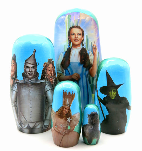Wizard of Oz with Witch 5 Piece Nesting Dolls Set - Handcrafted Wooden Stacking Matryoshka Set - KaleaBoutique.com