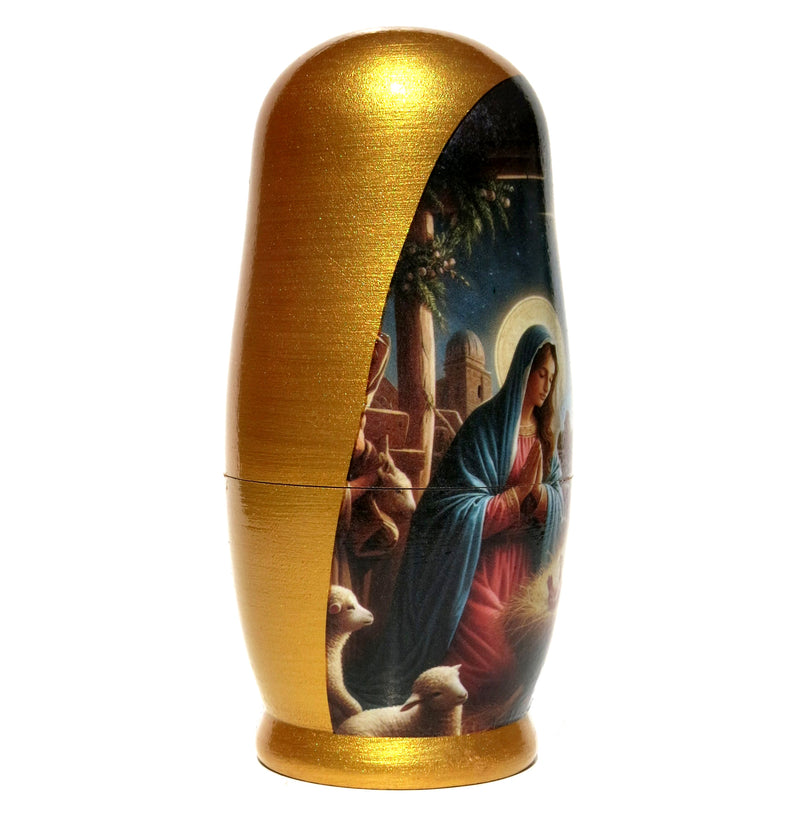 Traditional Impressionism Style Nativity Nesting Doll, 5 Piece Hand Crafted Nested Doll - KaleaBoutique.com