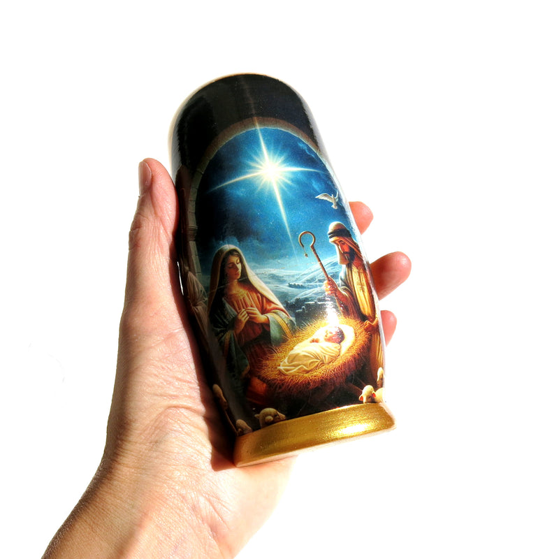 Traditional Realism Style Nativity Nesting Doll, 5 Piece Hand Crafted Nested Doll - KaleaBoutique.com