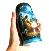 Traditional Watercolor Style Nativity Nesting Doll, 5 Piece Hand Crafted Nested Doll - KaleaBoutique.com