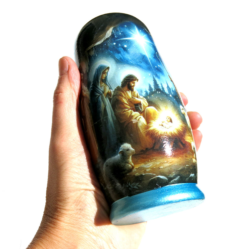 Traditional Watercolor Style Nativity Nesting Doll, 5 Piece Hand Crafted Nested Doll - KaleaBoutique.com