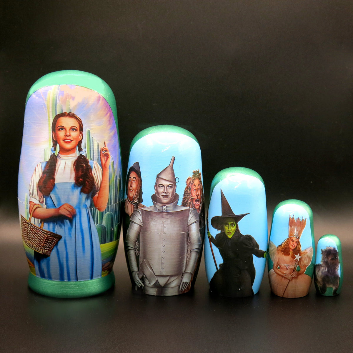 Wizard of Oz with Witch 5 Piece Nesting Dolls Set - Handcrafted Wooden Stacking Matryoshka Set (Copy)