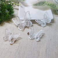 Bridal Double Butterfly 4 PC Hairclip Set for Wedding, White Chiffon Embroidered Butterfly Alligator Hair Clips - KaleaBoutique.com