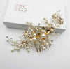 Floral Pearl Wedding Hair Comb, Bridal Gold Flowers Wire Hairpiece, Pearl Wired Hairpin Headpiece - KaleaBoutique.com