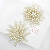 Starburst Pearl Bridal Circle Brooch, Gold Wire Pearl Flower Brooch, Large Wedding Pearl Cluster Floral Brooch - KaleaBoutique.com