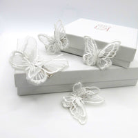 Bridal Double Butterfly 4 PC Hairclip Set for Wedding, White Chiffon Embroidered Butterfly Alligator Hair Clips - KaleaBoutique.com