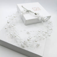 Floating Multi Strand White Pearl Choker Necklace, Wedding Multi Layer White Floating Pearl Necklace - KaleaBoutique.com