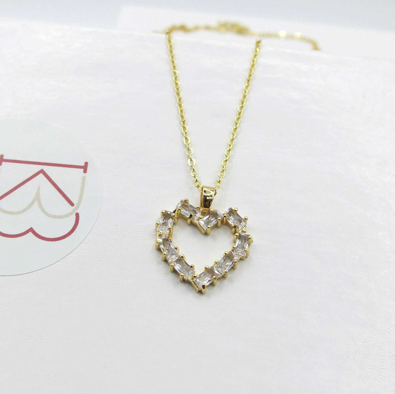 Large Crystal Heart Pendant Necklace, 18K Gold CZ Diamond Heart Pendant Chain Necklace for Bride - KaleaBoutique.com