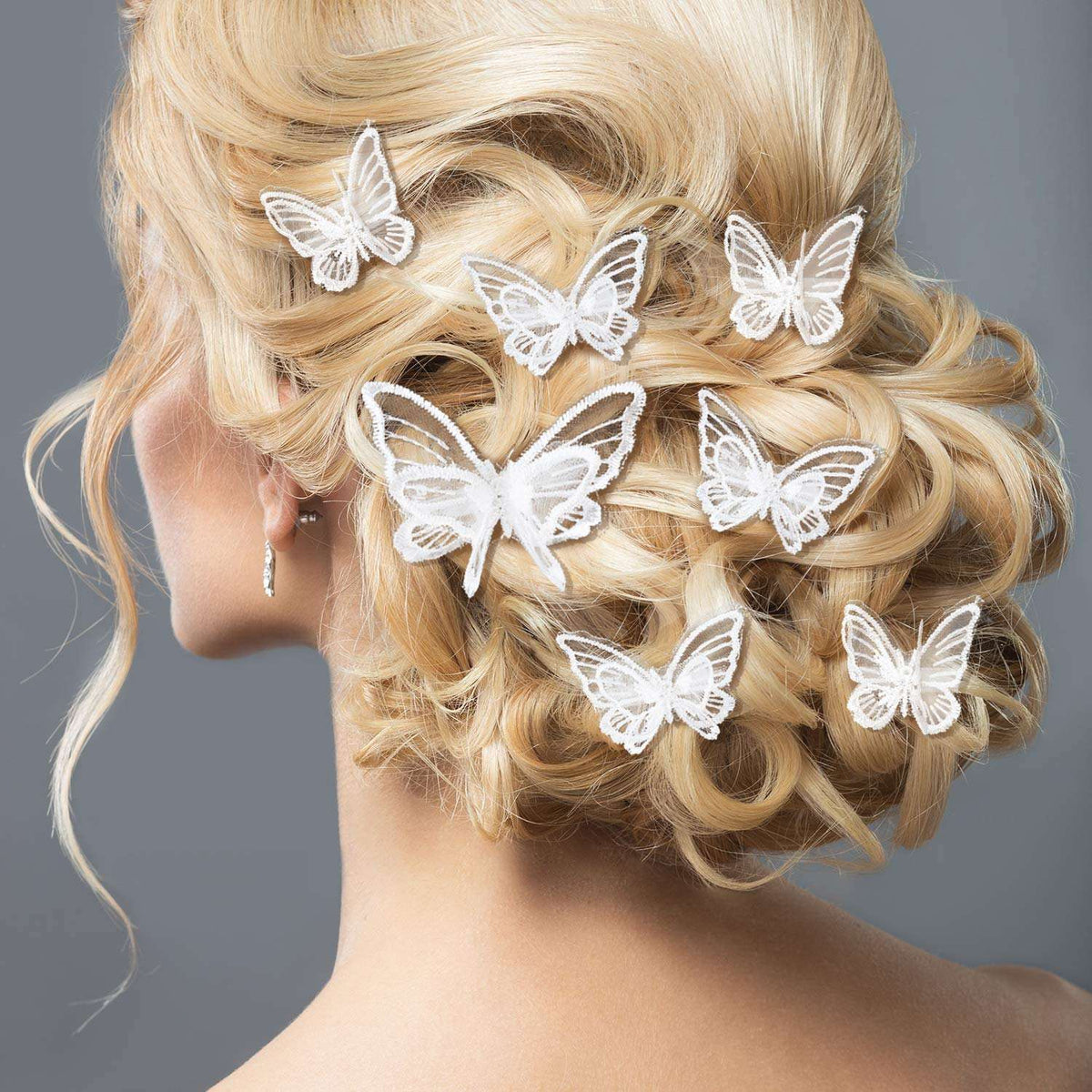 Bridal Double Butterfly 4 PC Hairclip Set for Wedding, White Chiffon Embroidered Butterfly Alligator Hair Clips - KaleaBoutique.com