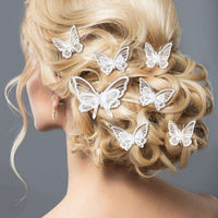 Bridal Double Butterfly 4 PC Hairclip Set for Wedding, White Chiffon Embroidered Butterfly Alligator Hair Clips - KaleaBoutique.com