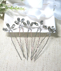 Rhinestone Leaf Minimalist 5 PC Hairpin Set, Bridal Crystal Hair Pins, Bridesmaids Wedding Hairpiece Set - KaleaBoutique.com