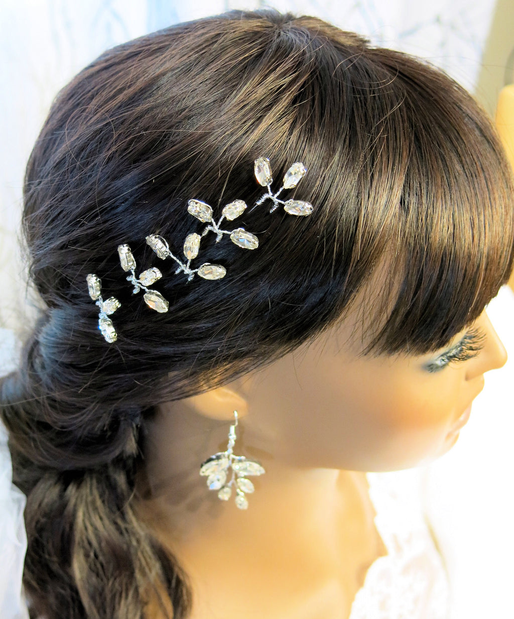 Rhinestone Leaf Minimalist 5 PC Hairpin Set, Bridal Crystal Hair Pins, Bridesmaids Wedding Hairpiece Set - KaleaBoutique.com
