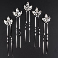 Rhinestone Leaf Minimalist 5 PC Hairpin Set, Bridal Crystal Hair Pins, Bridesmaids Wedding Hairpiece Set - KaleaBoutique.com