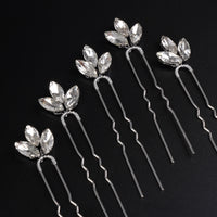 Rhinestone Leaf Minimalist 5 PC Hairpin Set, Bridal Crystal Hair Pins, Bridesmaids Wedding Hairpiece Set - KaleaBoutique.com