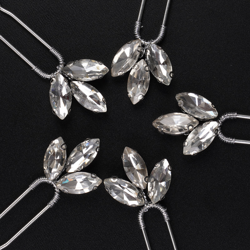 Rhinestone Leaf Minimalist 5 PC Hairpin Set, Bridal Crystal Hair Pins, Bridesmaids Wedding Hairpiece Set - KaleaBoutique.com