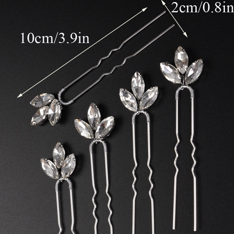 Rhinestone Leaf Minimalist 5 PC Hairpin Set, Bridal Crystal Hair Pins, Bridesmaids Wedding Hairpiece Set - KaleaBoutique.com