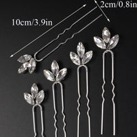 Rhinestone Leaf Minimalist 5 PC Hairpin Set, Bridal Crystal Hair Pins, Bridesmaids Wedding Hairpiece Set - KaleaBoutique.com
