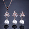 Bridesmaid Pearl Drop Necklace and Earring 3 PC Jewelry Set, Bridal 14K Gold Plated Crystal CZ Gem Pendant Necklace - KaleaBoutique.com