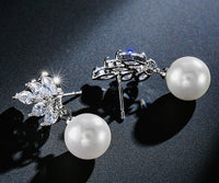 Bridesmaid Pearl Drop Necklace and Earring 3 PC Jewelry Set, Bridal 14K Gold Plated Crystal CZ Gem Pendant Necklace - KaleaBoutique.com