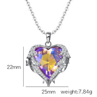 Aurora Borealis Crystal Heart Pendant Necklace, Crystal AB Gem Heart Charm Silver Chain Fashion Necklace - KaleaBoutique.com