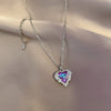 Aurora Borealis Crystal Heart Pendant Necklace, Crystal AB Gem Heart Charm Silver Chain Fashion Necklace - KaleaBoutique.com