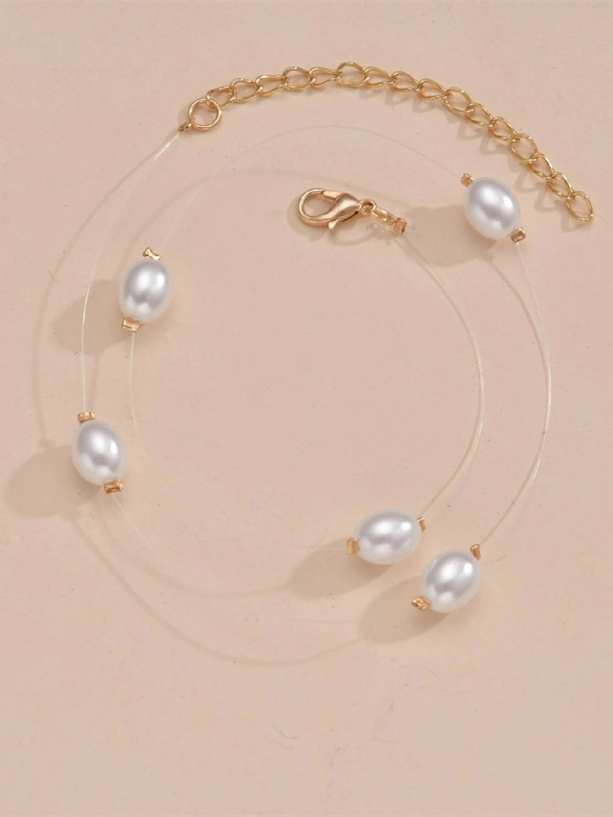 Floating Oval Pearl Minimalist Necklace, Wedding Single Strand Baroque Pearl Simple Necklace - KaleaBoutique.com