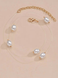 Floating Oval Pearl Minimalist Necklace, Wedding Single Strand Baroque Pearl Simple Necklace - KaleaBoutique.com