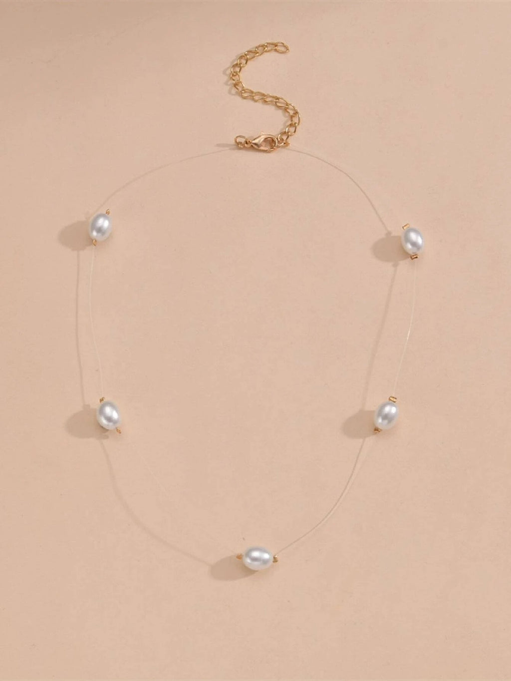 Floating Oval Pearl Minimalist Necklace, Wedding Single Strand Baroque Pearl Simple Necklace - KaleaBoutique.com