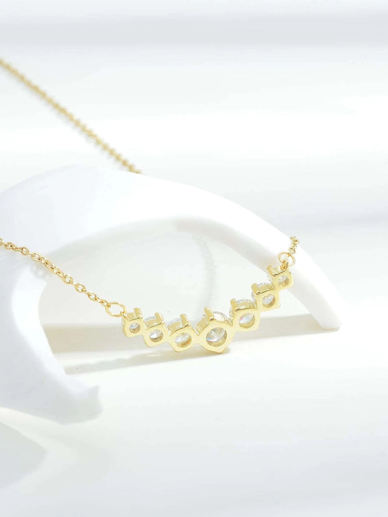 Solitaire Round Cut CZ Crystal Necklace, 14K Yellow Gold Bridal Charm Necklace, Wedding Diamond Gem Necklace - KaleaBoutique.com