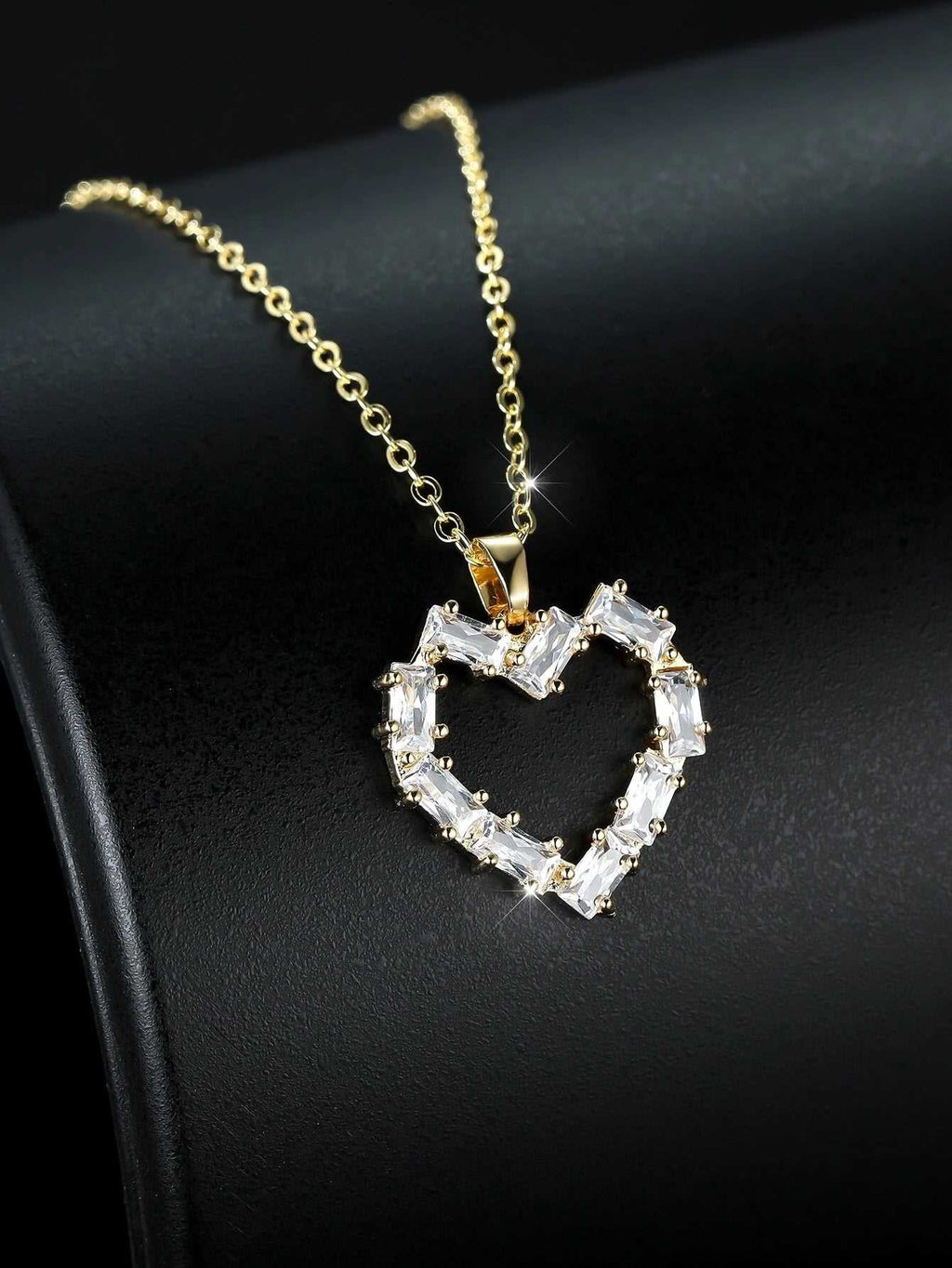 Large Crystal Heart Pendant Necklace, 18K Gold CZ Diamond Heart Pendant Chain Necklace for Bride - KaleaBoutique.com