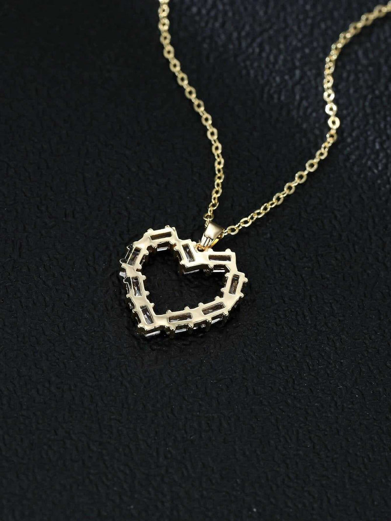 Large Crystal Heart Pendant Necklace, 18K Gold CZ Diamond Heart Pendant Chain Necklace for Bride - KaleaBoutique.com