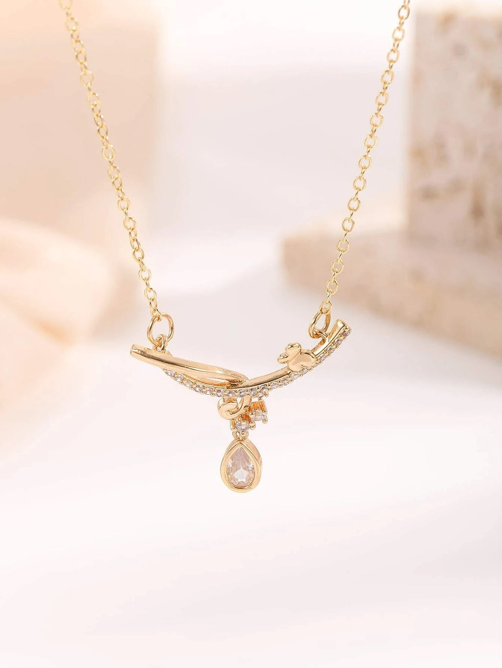 Crystal Gold Butterfly Flower Girl Necklace, Bridal Floral Chain CZ Diamond Fashion Necklace - KaleaBoutique.com