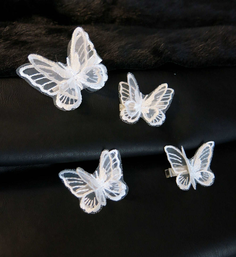 Bridal Double Butterfly 4 PC Hairclip Set for Wedding, White Chiffon Embroidered Butterfly Alligator Hair Clips - KaleaBoutique.com