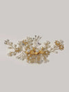 Floral Pearl Wedding Hair Comb, Bridal Gold Flowers Wire Hairpiece, Pearl Wired Hairpin Headpiece - KaleaBoutique.com