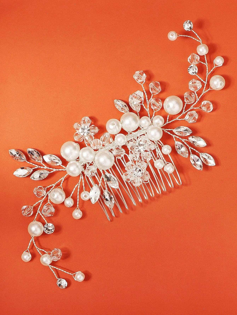 Bridal Pearl Crystal Hair Comb, Wedding Rhinestone Floral Headpiece, Gold or Silver Hair Comb for Brides - KaleaBoutique.com