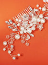 Bridal Pearl Crystal Hair Comb, Wedding Rhinestone Floral Headpiece, Gold or Silver Hair Comb for Brides - KaleaBoutique.com