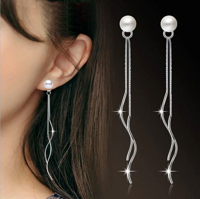 S925 Silver Post 2-in-1 Pearl Earrings, Wedding Bridal Freshwater Pearl Dangle Ear Jackets Stud Earrings - KaleaBoutique.com