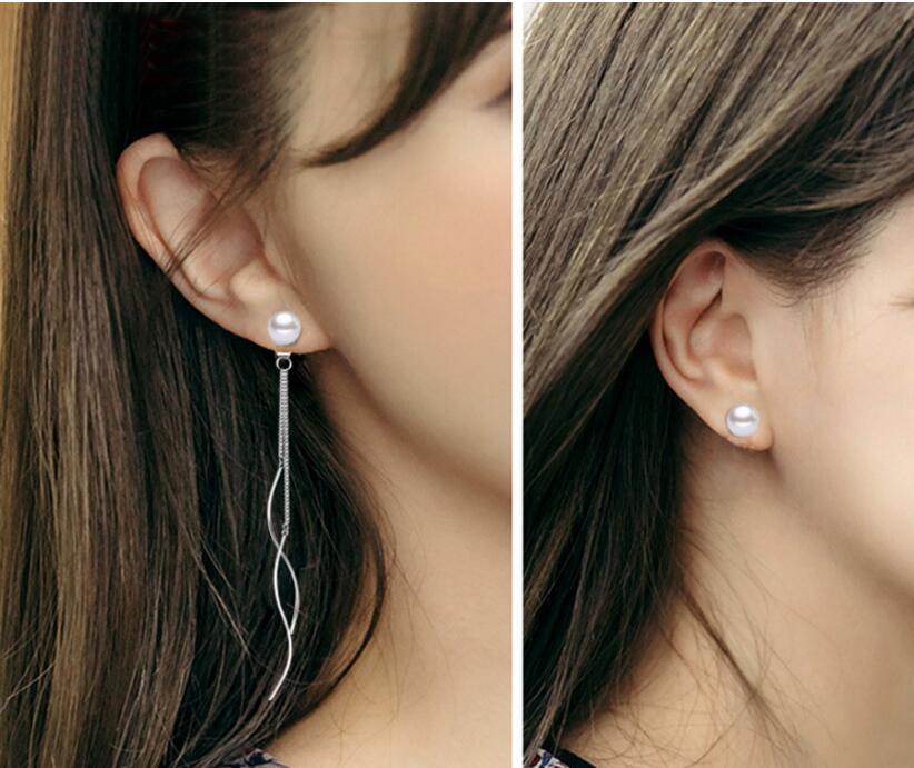 S925 Silver Post 2-in-1 Pearl Earrings, Wedding Bridal Freshwater Pearl Dangle Ear Jackets Stud Earrings - KaleaBoutique.com