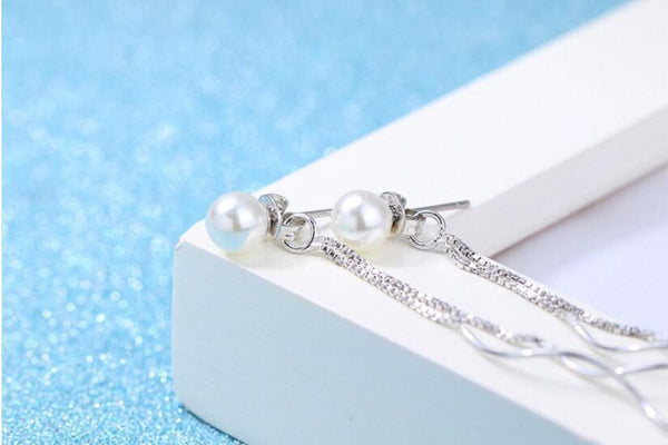 S925 Silver Post 2-in-1 Pearl Earrings, Wedding Bridal Freshwater Pearl Dangle Ear Jackets Stud Earrings - KaleaBoutique.com