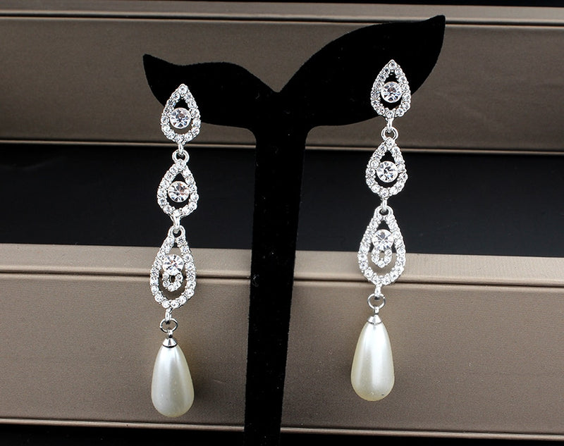Baroque Pearl Dangle Earrings, Bridal Large Pearl Drop Ear Studs, Diamond CZ Gem Wedding Dangle Ear Studs - KaleaBoutique.com