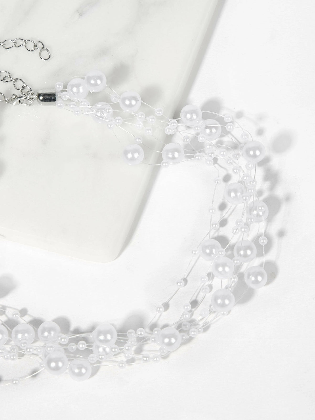 Floating Multi Strand White Pearl Choker Necklace, Wedding Multi Layer White Floating Pearl Necklace - KaleaBoutique.com