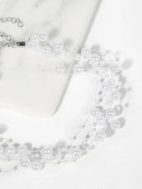 Floating Multi Strand White Pearl Choker Necklace, Wedding Multi Layer White Floating Pearl Necklace - KaleaBoutique.com