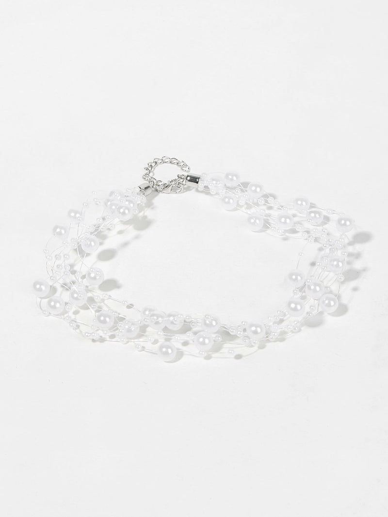 Floating Multi Strand White Pearl Choker Necklace, Wedding Multi Layer White Floating Pearl Necklace - KaleaBoutique.com