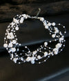 Floating Multi Strand White Pearl Choker Necklace, Wedding Multi Layer White Floating Pearl Necklace - KaleaBoutique.com