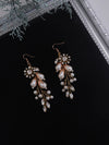 Floral Pearl Prom Earrings, Wedding Boho Gold Wire Flower Earrings, Bridal Dangle Earrings - KaleaBoutique.com