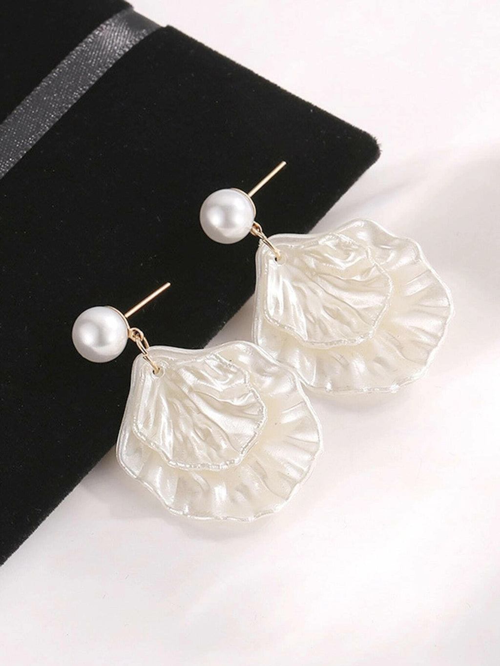 Carved Seashell Layered Earrings, Boho Wedding Bridal Stud Earrings, Double Shell Dangles - KaleaBoutique.com