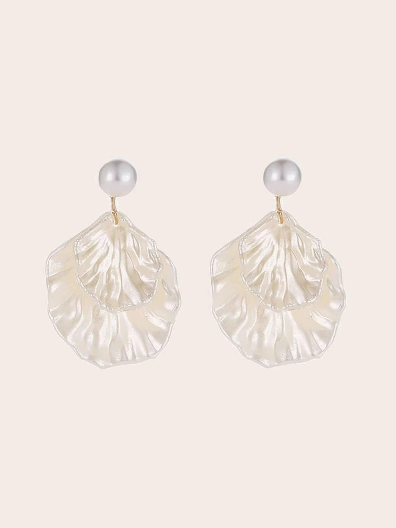 Carved Seashell Layered Earrings, Boho Wedding Bridal Stud Earrings, Double Shell Dangles - KaleaBoutique.com