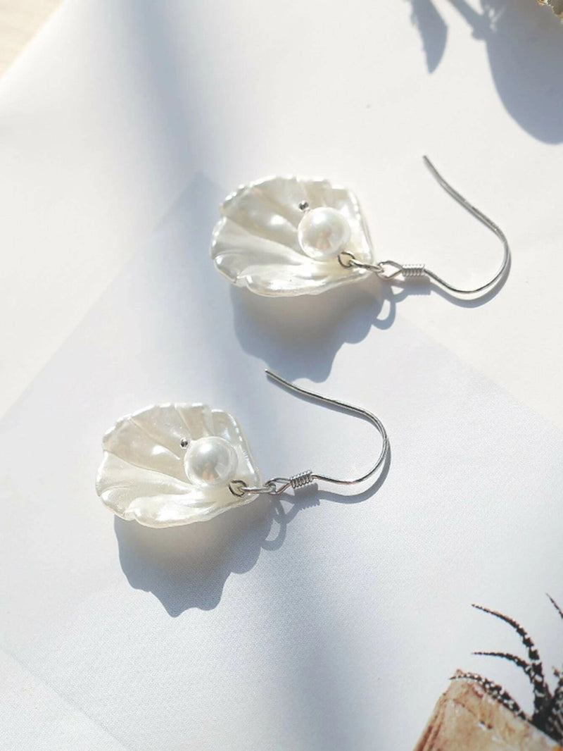 Carved Seashell Layered Earrings, Boho Wedding Bridal Stud Earrings, Double Shell Dangles - KaleaBoutique.com