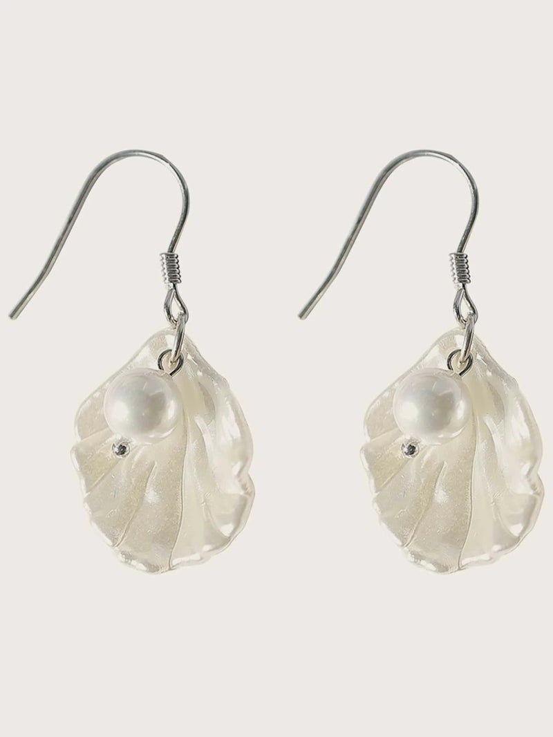 Carved Seashell Layered Earrings, Boho Wedding Bridal Stud Earrings, Double Shell Dangles - KaleaBoutique.com